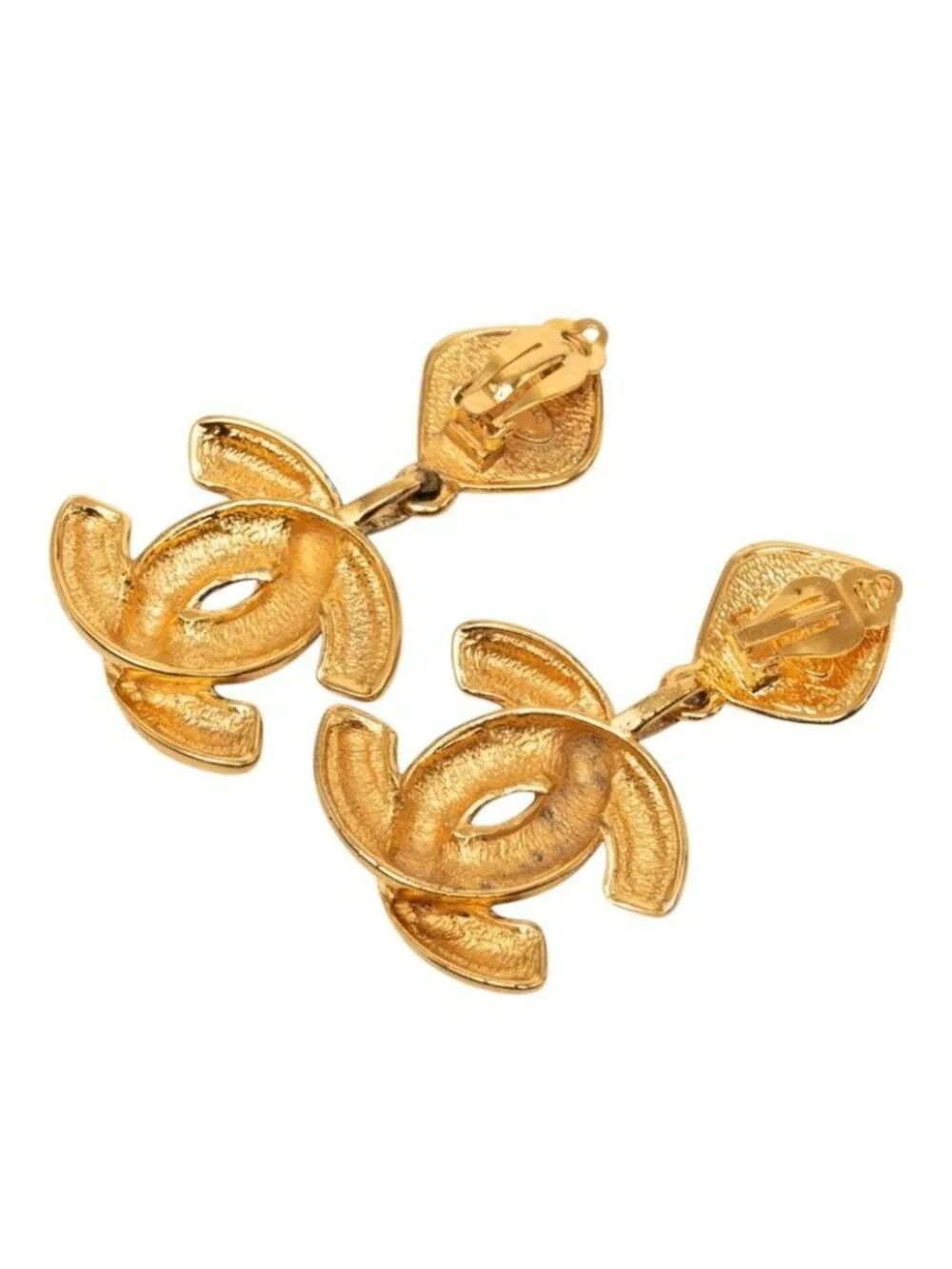 Chanel Vintage Quilted CC Logo Earrings Gold Plated